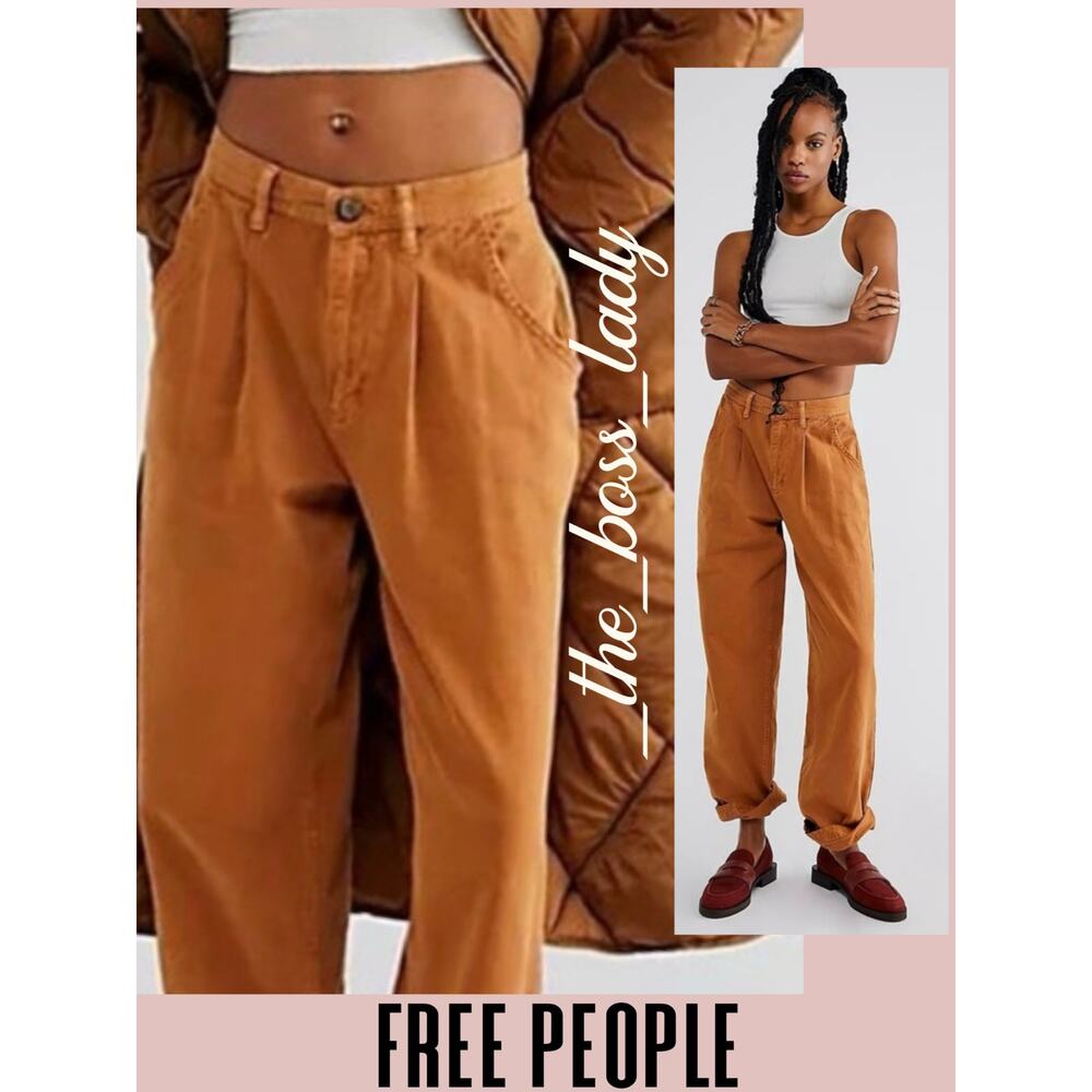 Free People pants chino trousers pleated boho cotton wide-leg 0